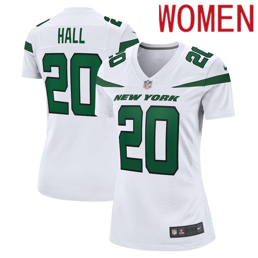 Women New York Jets 20 Breece Hall Nike White Away Game Player NFL Jersey